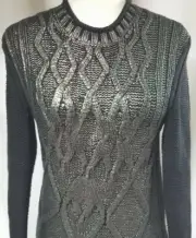 NEW $84 Narciso Rodriguez Design Nation Black Gunmetal Silver Knit Sweater S