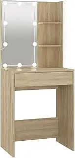 vidaXL Modern Sonoma Oak Dressing Table with LED Lights and Ample Storage Space- Engineered Wood Cosmetic Table