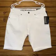 Buffalo David Bitton Shorts Evan X Men 34 White Denim Stretch Rolled Cuff NEW