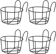 4 Pack round Metal Hanging Railing Planters,Hanging Railing Planter Flower Pot H