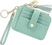 [KOTORA] Small Card Case Womens Wristlet Keychian Card Holder Cash Coin Purse Girls Cute Tassel Wallet Slim Front Pocket Zip Wallets, Green, Wristlet Keychian Card Case