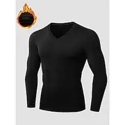 Men's Compression Shirt Running Shirt Long Sleeve Tee Tshirt Athletic Athleisure Spring V Neck Fleece Spandex Thermal Warm Breathable Quick Dry Moisture Wickin