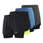 Mens 2-in-1 Running Shorts Quick Dry Breathable Active Training Exercise Jogging