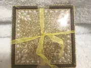 Gold Square Coasters Set Of 4 In Holder New No Tag Christmas Holiday Everyday