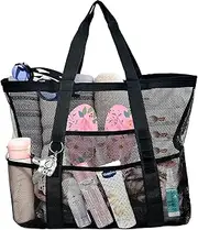 [WABUYAO] Mesh Beach Bag,Extra Large Beach Tote Bag Lightweight with 8 Pockets for Beach Accessories Family Beach Vacation Travel Camping Picnic Travel Bag