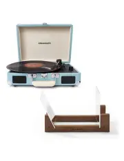 Cruiser Bluetooth Portable Turntable Bundled Crosley Record Storage Display Stand in Turquoise