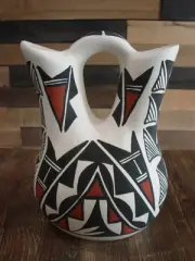 Native American Fine Line Hand Painted Wedding Vase by L. Concho