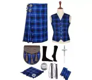Men's Traditional Scottish Tartan kilt Outfit 9 PCS Wedding Kilt Set 80+ TARTANS