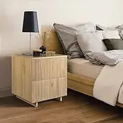Furb Bedside Table with 2 Storage Drawers Small Side End Table Nightstand for Living Room Bedroom Furniture, 48x39.5x56cm