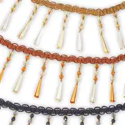 Tapered Baguette Beaded Rhinestone Tassel Fringe 5 & 3/8" Polyester Trim BTY