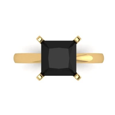 3 ct Princess Designer Statement Bridal Classic Onyx Ring Solid 14k Yellow Gold