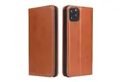 For iPhone 11 Case Leather Flip Wallet Folio Protective Cover with Stand Brown
