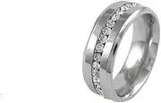 [Savlano] 8MM Stainless Steel Eternity Middle Single Row Cubic Zirconia Engagement Band for Men & Women. Comes with Gift Box