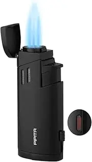 PIPITA Torch Lighter Windproof Triple Jet Flame Butane Lighter with Punch Refillable Zinc Alloy Lighter, Color Change Design of Visual Gas Window (Butane Not Included) (Black)