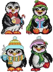 Counted Cross Stitch Kit on Plastic Canvas with Christmas Penguins. 4 Fantastic Charts Different Dimensions 157CS. Perfect for Art & Needlecraft Amateurs