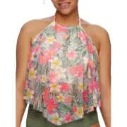 Coco Reef Women's Aura Mesh Ruffle Bra Sized Cropped Tankini Top Multicolor 34C