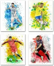 Soccer Posters, Cristiano Ronaldo, Lionel Messi Neymar and Mbappe Set of 4