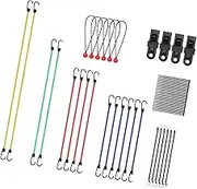 koolsoo 60x Versatile Bungee Cords Set Elastic Bungee Straps Ball Ties Tarp Clips for Car