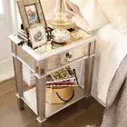 Modern & Elegant Bedside Table Nightstands Glass Mirror Drawer Sturdy Four Legs
