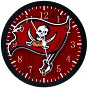 Tampa Bay Buccaneer Wall Clock Large 12" Black Frame Glass Face Non-Ticking E460