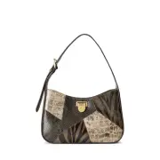 Lauren Ralph Lauren Falynn Patchwork Medium Shoulder Bag Olive Zebra New W/ Tags