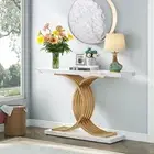 Console Table Narrow Table Coffee Side Desk Marble White Living Room Office Entr
