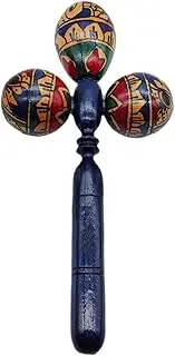 ａ aternee Maraca Musical Instrument with Three Head with Clear Sound Wooden Rumba Shaker Hand Percussion Rattle for Game Latin Party, Blue