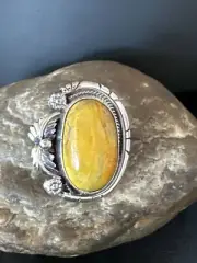 Native Navajo Sterling Silver Yellow Bumble Bee Jasper Ring Size 9.5 14947
