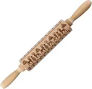 EZONEDEAL Christmas Wooden Rolling Pins Engraved Embossed Deep Printing, Elk Christmas Symbols Pattern Embossing Rolling Pin, Kitchen Baking Tool for Embossed Cookies Waffles Pastry Dough Pies (Christmas Deer)
