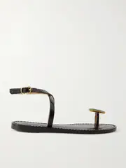 [AMANU] AMANU - The Kigali Aventurine-embellished Croc-effect Leather Sandals - Black - US5 US5 Black