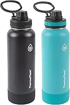 ThermoFlask Double Wall Vacuum Insulated Stainless Steel Water Bottle, 40 Ounce, 2-Pack, Onyx Black/Splash
