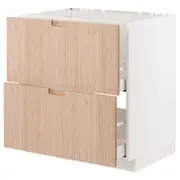 METOD / MAXIMERA base cab f sink+2 fronts/2 drawers, white/Fröjered light bamboo, 80x60x80 cm