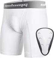 [COOLOMG] Sports Compression Shorts with Cup Youth Boys Sliding Shorts Baseball Football Protective Tights Training Pants