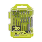 Ryobi 20pc Drill Bit Impact Driver Set Black Oxide Magnetic Holder Hex Shank