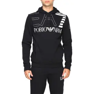 【EMPORIO ARMANI】EA7 LOGO 棉質加絨帽T 黑色(6GPM30 PJ07Z)