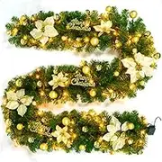 Artificial Wreath Pre-lit Artificial Christmas Garland Holiday Decorations for Outdoor Or Indoor 2.7m/8.8ft Wreath for Front Door (Color : Gold, Size : with Light)