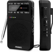 Portable Radio AM FM, Battery Operated Transistor Radio with Tuning Light, Clip
