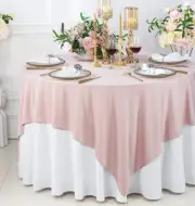 Wedding Linens 72" Square Scuba Wrinkle Free Table Overlay Tablecloth Blush Pink