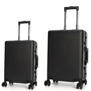 Swiss Aluminium Luggage Suitcase Lightweight with TSA locker 8 wheels 360 degree rolling HardCase 2 Piece Set SN7613AB Black