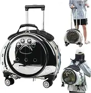 Pet Trolley Box,Pet Trolley Backpack,Clear Window Pet Trolley Case,Pet Strollers for Small Dogs, Portable Cats Dogs Travel Backpack,Pet Trolley Case with Ventilation Holes(Black)