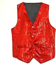 Red Unisex Sequin Vest Waistcoat Dance Party Show Costume Mens Womens Boys Girls