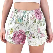 [GuoChe] Shorts with Pockets Floral Roses Cottage Butterfly Waist Athletic Running Shorts Comfy Swim Shorts for Work Out