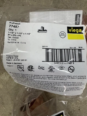 Viega 77457 ProPress Copper Tee, 1-1/2" x 1-1/2" x 1-1/2" (2pack) FREE SHIPPING