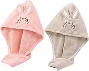 PLAFOPE Rabbit Cartoon Hair Drying Cap Pcs Hair Towel Wrap Soft Absorbent Fast Drying Hat