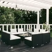 Patio Furniture Sets 9 Piece Garden Lounge Set with Cushions Poly Rattan Black