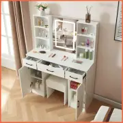 Vanity Dressing Table W/ Touch-screen LED Light Mirror Stool Drawer Makeup Desk