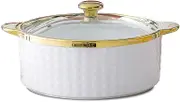 GRIPITHPY Large Gold Trim Ceramic Soup Tureen, Serving Soup Bowls with Glass Lid and Ladle Set, 1.9 Quart Porcelain Soup Bowls for Home Kitchen Restaurant Decoration