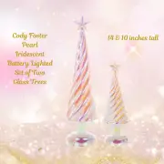 Cody Foster Battery Lighted Glass Trees Stars Retro Pearl White Iridescent Set