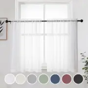Short White Sheer Curtains 36 Inches 2 Panels Set - Kitchen Tiers Valances Cu...