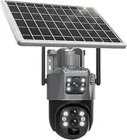 12MP 6K Solar Battery Camera Outdoor 10X Zoom Three Lens PTZ WiFi Surveillance Camera Security Protection 4K 8MP Smart CCTV Cam(12MP Cam Add 128G)